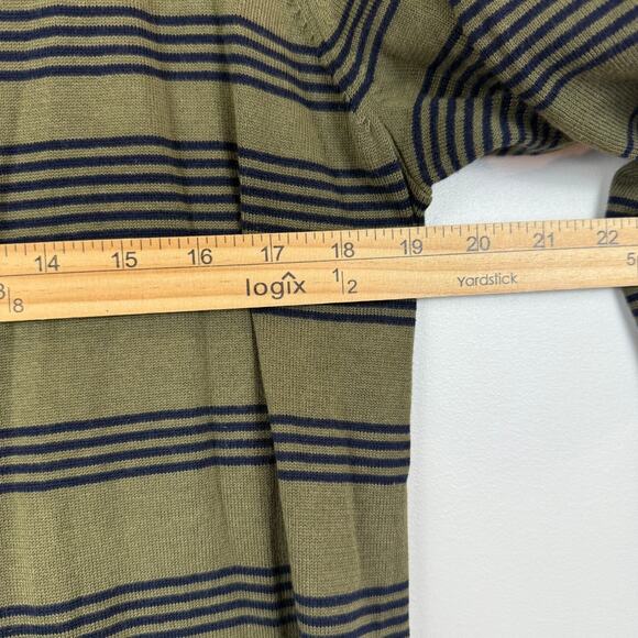 Talbots Cardigan Womens Medium Petite Green Striped 100% Pima Cotton Open Long - Picture 7 of 8